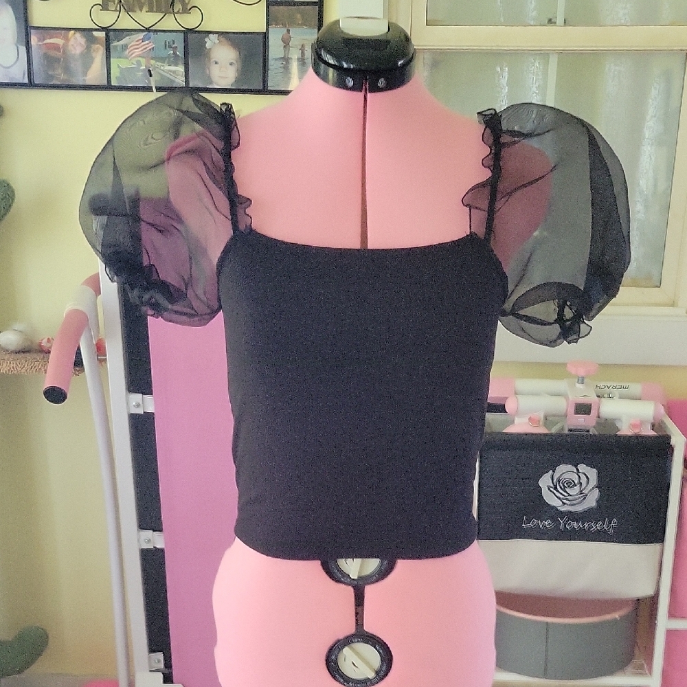 Altar'd State Black Puff Sleeve Blouse